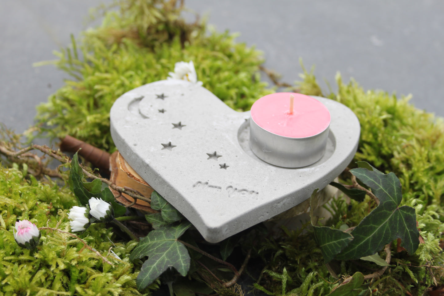 Bougeoir Cœur en béton – Nuit étoilée