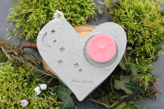 Bougeoir Cœur en béton – Nuit étoilée